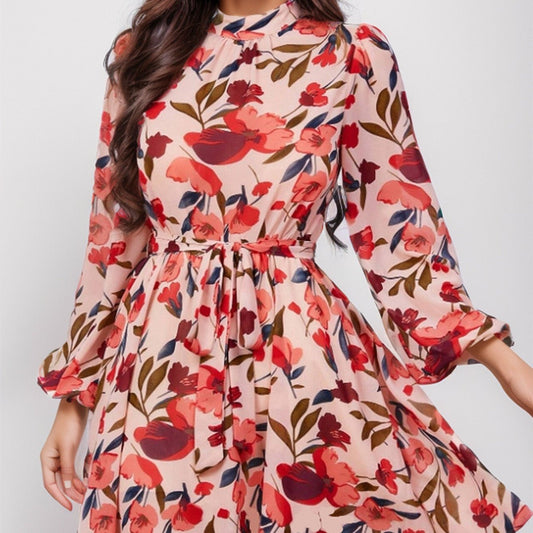 Floral Print Long Sleeve Dress - PratSN