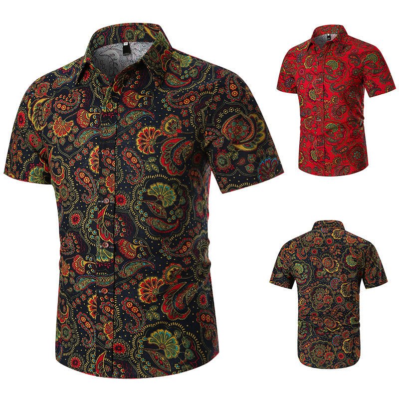 Floral print short - sleeved lapel shirt - PratSN