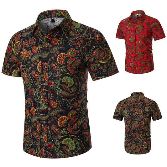 Floral print short - sleeved lapel shirt - PratSN