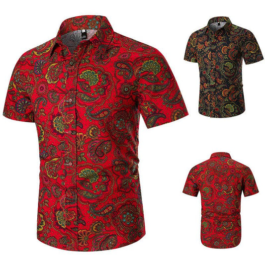 Floral print short - sleeved lapel shirt - PratSN