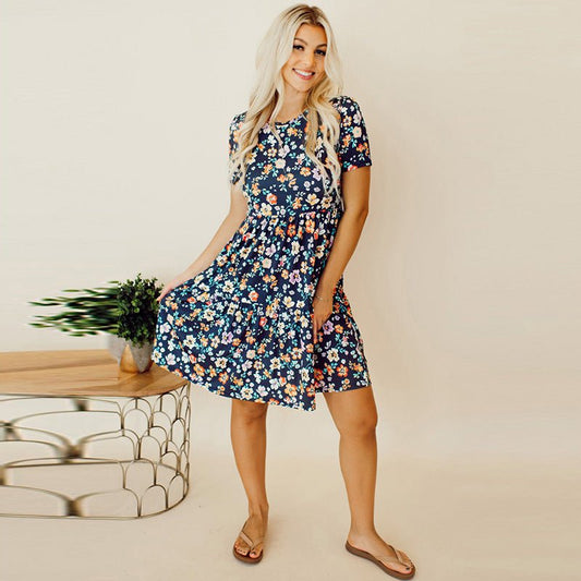 Floral Short Sleeve Dress Women - PratSN