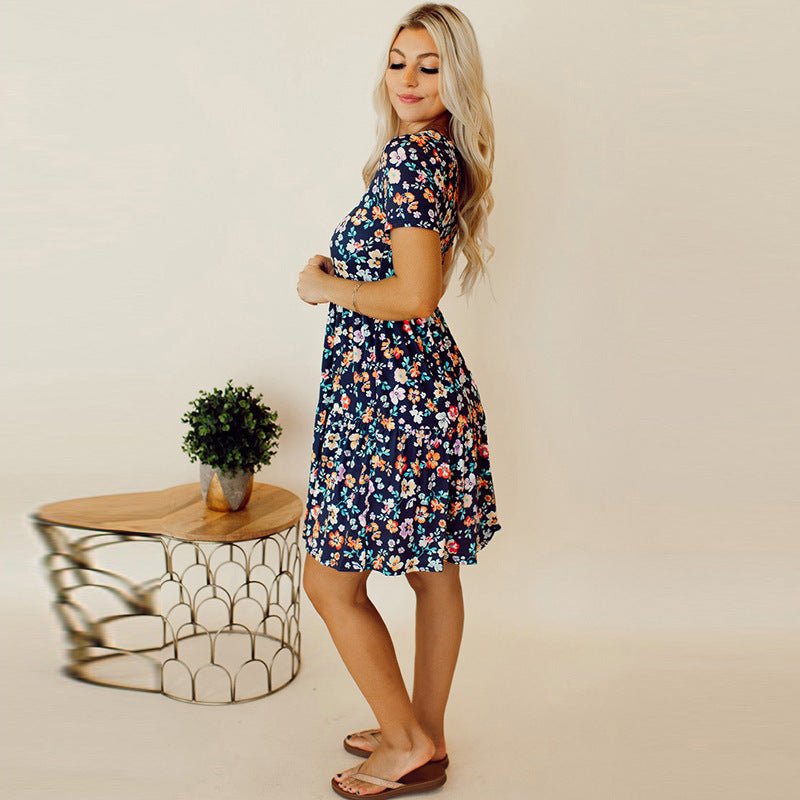 Floral Short Sleeve Dress Women - PratSN