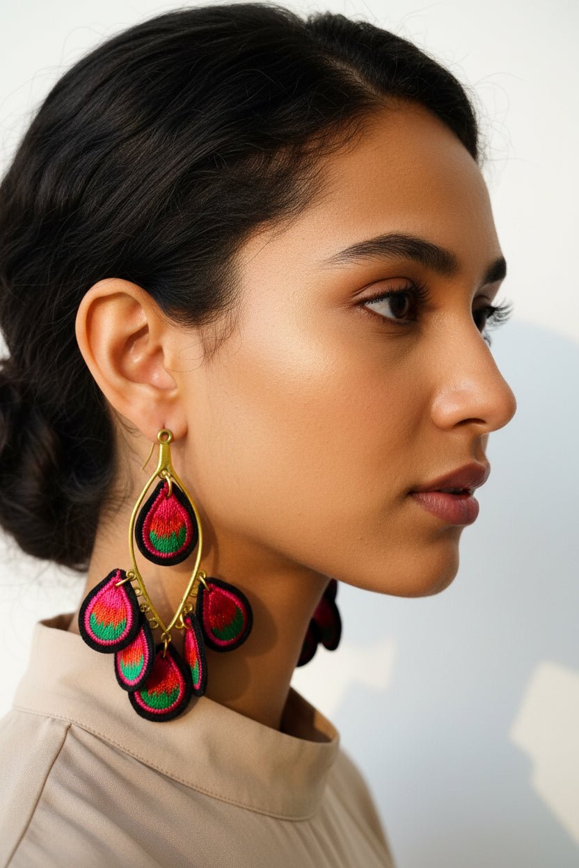 Flower Embroidered Drop Earrings - PratSN