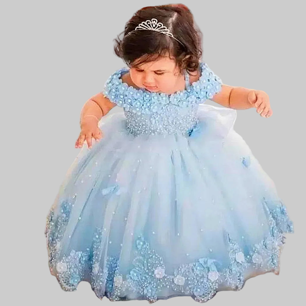 Flower Girl Dresses Luxury Princess Applique For Wedding Tulle Pearls Ball Pageant Kids Birthday Gift Party First Communion Gown - PratSN