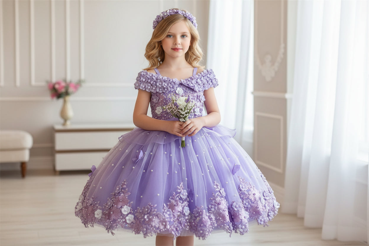 Flower Girl Dresses Luxury Princess Applique For Wedding Tulle Pearls Ball Pageant Kids Birthday Gift Party First Communion Gown - PratSN