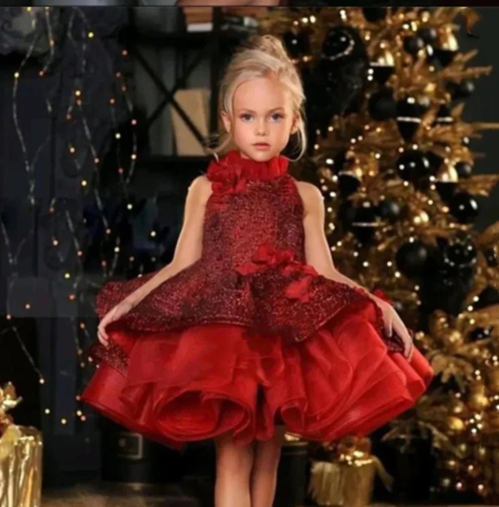 Flower Pageant Dresses For Wedding Kids Ball Gowns Tiered Ruffles Backless First Communion Dresses For Girls - PratSN