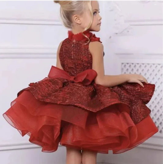 Flower Pageant Dresses For Wedding Kids Ball Gowns Tiered Ruffles Backless First Communion Dresses For Girls - PratSN