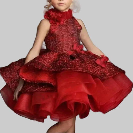 Flower Pageant Dresses For Wedding Kids Ball Gowns Tiered Ruffles Backless First Communion Dresses For Girls - PratSN