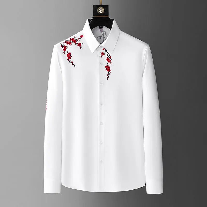 Flower Print Shirt Mens Casual Shirts Streetwear Italy Social Smoking Men's Clothing Slim Shirt 2025 Herfst Long Mouwen - PratSN