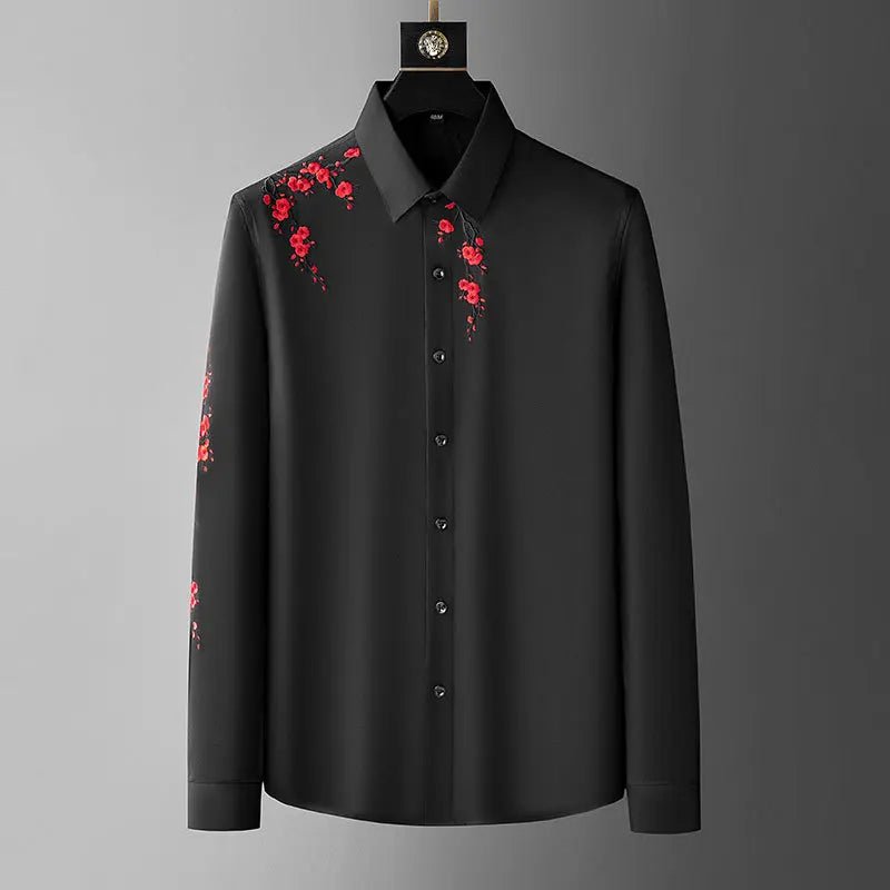 Flower Print Shirt Mens Casual Shirts Streetwear Italy Social Smoking Men's Clothing Slim Shirt 2025 Herfst Long Mouwen - PratSN