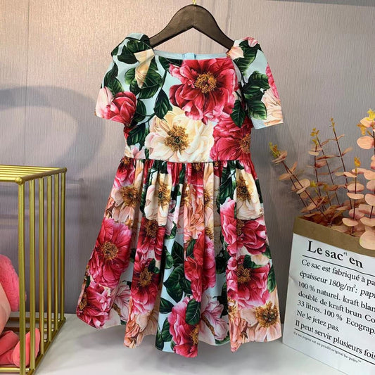 Flower Short Sleeved Girls Summer Dress - PratSN
