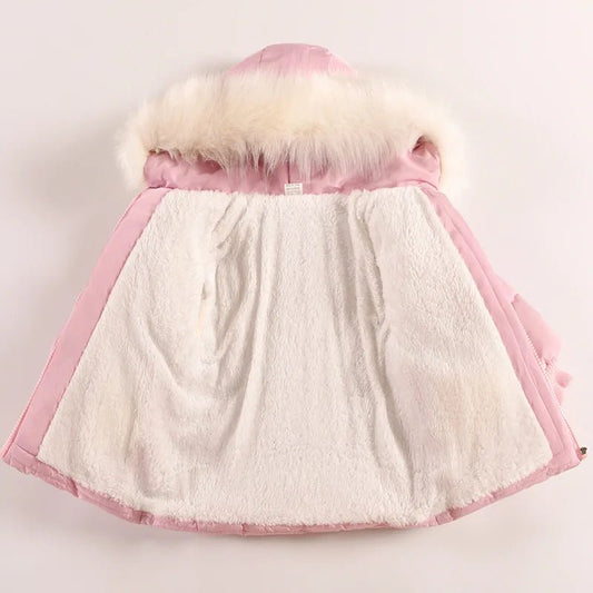 Flowers Autumn Winter Girls Jacket Fur Collar Keep Warm Little Princess Coat Hooded Zipper Baby Outerwear 1 - 5 Years Kids Clothes - PratSN