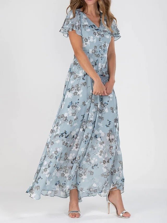 Flowers Print Short Sleeve Dress Summer Fashion Ruffle Beach Dresses Women's Clothing - PratSN