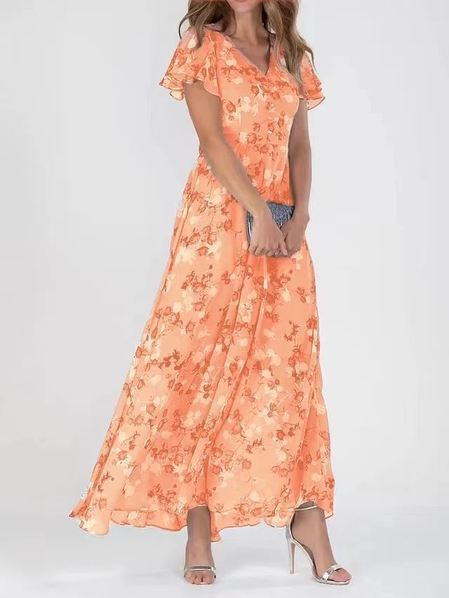 Flowers Print Short Sleeve Dress Summer Fashion Ruffle Beach Dresses Women's Clothing - PratSN