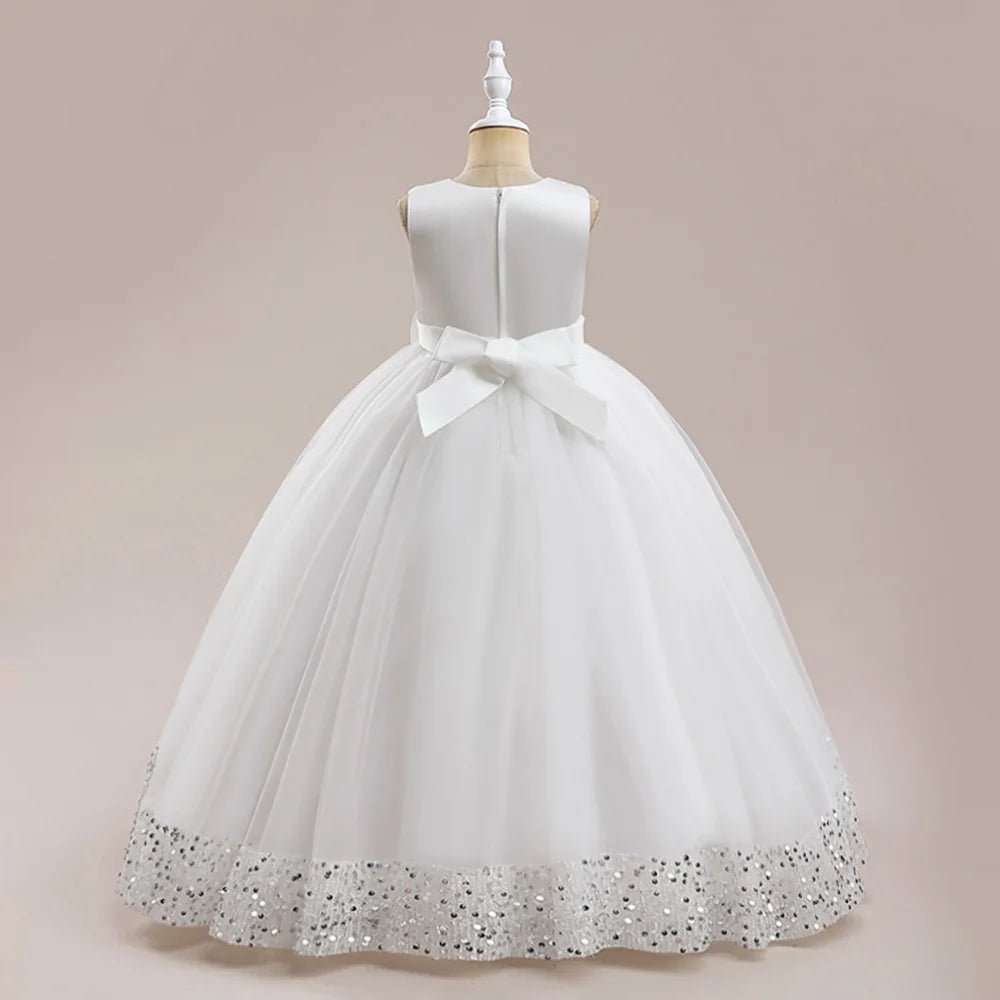 Fluffy Sequin Bridemaid Princess Girls Dress Elegant Big Bow Pink Wedding Prom Evening Kids Party Dresses for Girl Birthday Gown - PratSN
