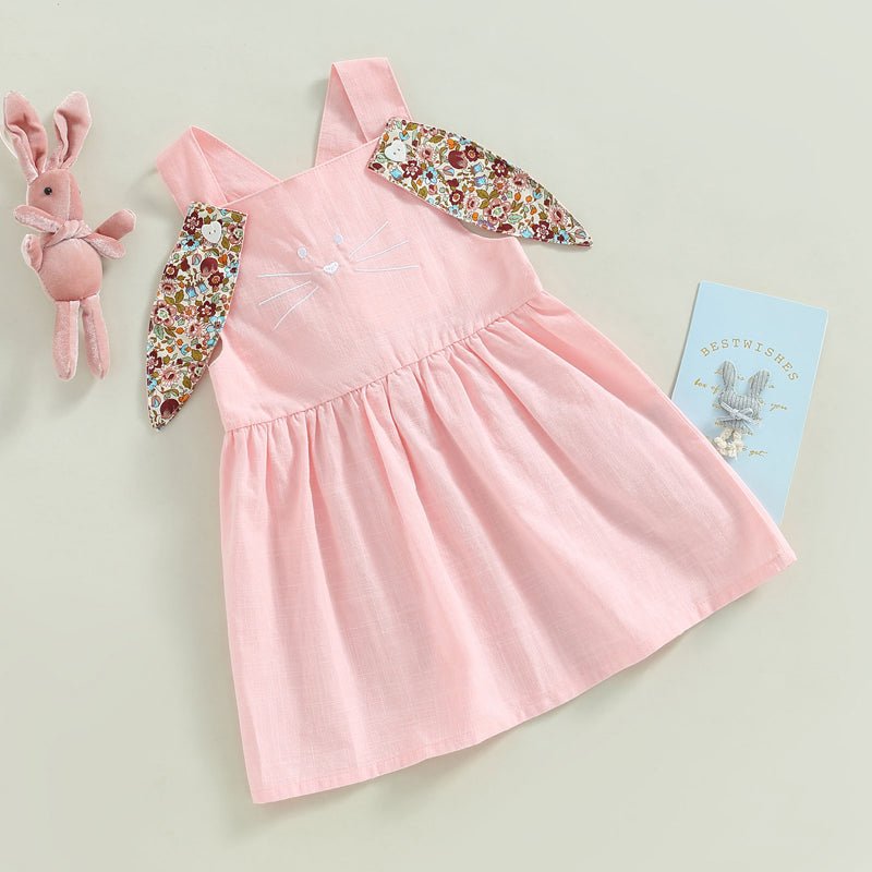 FOCUSNORM 3 Colors Lovely Toddler Girls Easter Dress 0 - 4Y Rabbit Floral Printed Ear Sleeveless Knee Length A - Line Dress - PratSN