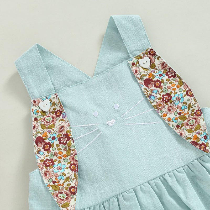 FOCUSNORM 3 Colors Lovely Toddler Girls Easter Dress 0 - 4Y Rabbit Floral Printed Ear Sleeveless Knee Length A - Line Dress - PratSN