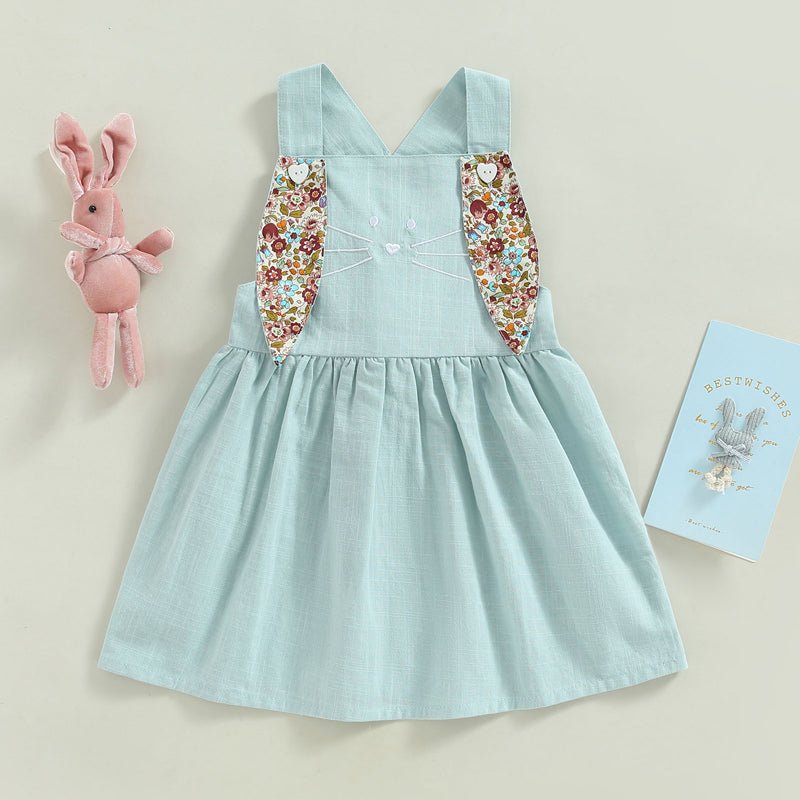 FOCUSNORM 3 Colors Lovely Toddler Girls Easter Dress 0 - 4Y Rabbit Floral Printed Ear Sleeveless Knee Length A - Line Dress - PratSN