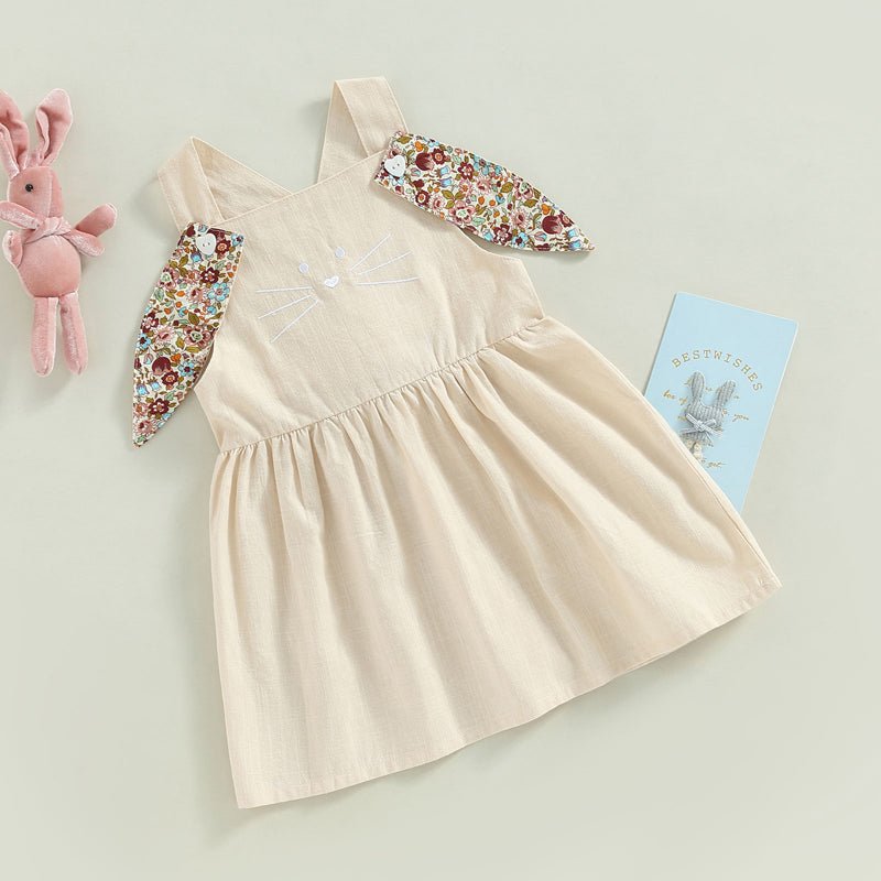 FOCUSNORM 3 Colors Lovely Toddler Girls Easter Dress 0 - 4Y Rabbit Floral Printed Ear Sleeveless Knee Length A - Line Dress - PratSN