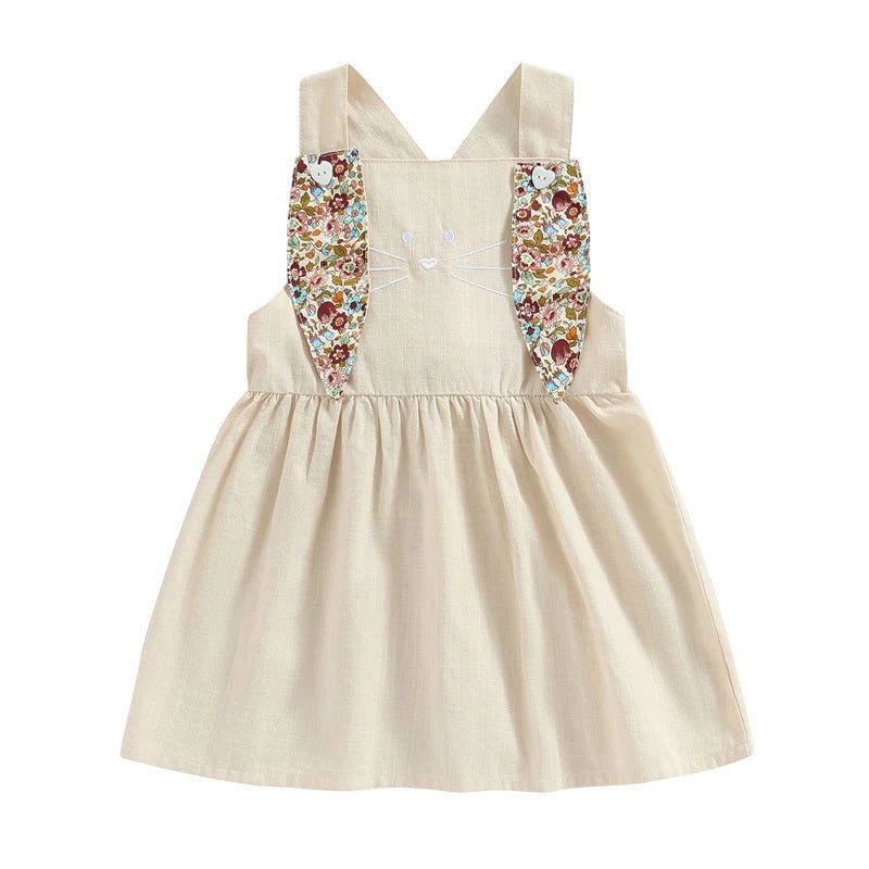FOCUSNORM 3 Colors Lovely Toddler Girls Easter Dress 0 - 4Y Rabbit Floral Printed Ear Sleeveless Knee Length A - Line Dress - PratSN