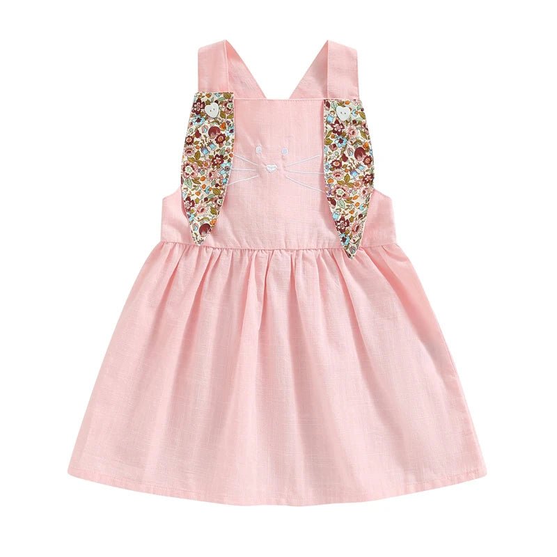 FOCUSNORM 3 Colors Lovely Toddler Girls Easter Dress 0 - 4Y Rabbit Floral Printed Ear Sleeveless Knee Length A - Line Dress - PratSN