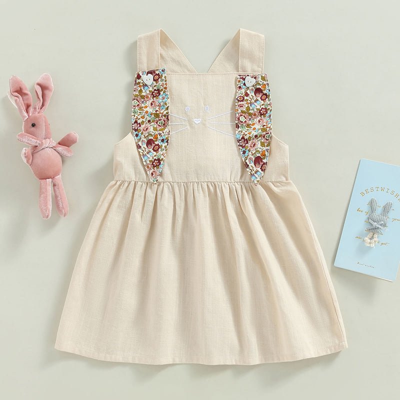FOCUSNORM 3 Colors Lovely Toddler Girls Easter Dress 0 - 4Y Rabbit Floral Printed Ear Sleeveless Knee Length A - Line Dress - PratSN