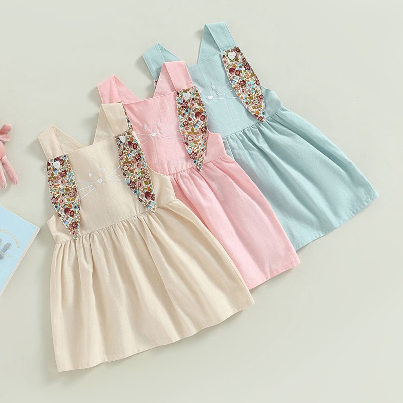 FOCUSNORM 3 Colors Lovely Toddler Girls Easter Dress 0 - 4Y Rabbit Floral Printed Ear Sleeveless Knee Length A - Line Dress - PratSN