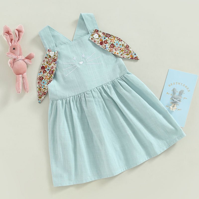 FOCUSNORM 3 Colors Lovely Toddler Girls Easter Dress 0 - 4Y Rabbit Floral Printed Ear Sleeveless Knee Length A - Line Dress - PratSN
