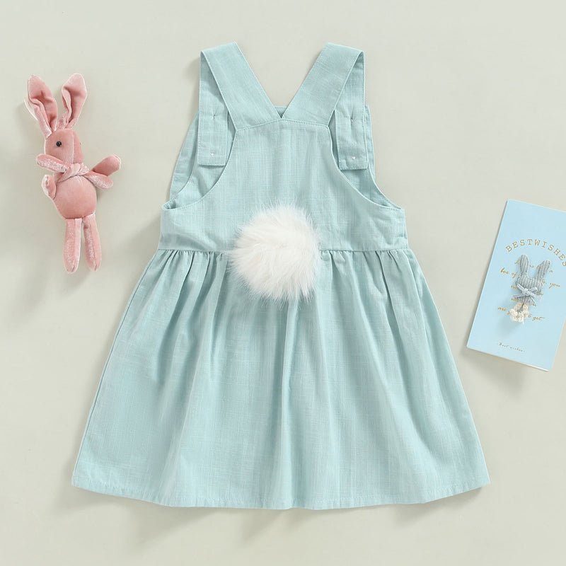 FOCUSNORM 3 Colors Lovely Toddler Girls Easter Dress 0 - 4Y Rabbit Floral Printed Ear Sleeveless Knee Length A - Line Dress - PratSN