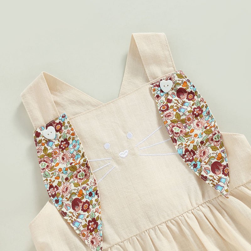 FOCUSNORM 3 Colors Lovely Toddler Girls Easter Dress 0 - 4Y Rabbit Floral Printed Ear Sleeveless Knee Length A - Line Dress - PratSN