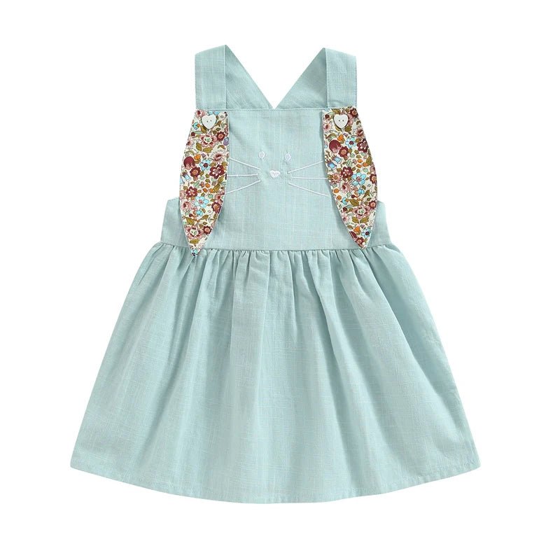FOCUSNORM 3 Colors Lovely Toddler Girls Easter Dress 0 - 4Y Rabbit Floral Printed Ear Sleeveless Knee Length A - Line Dress - PratSN