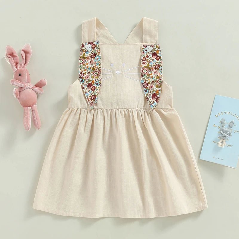 FOCUSNORM 3 Colors Lovely Toddler Girls Easter Dress 0 - 4Y Rabbit Floral Printed Ear Sleeveless Knee Length A - Line Dress - PratSN