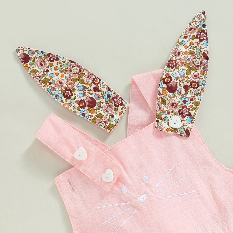 FOCUSNORM 3 Colors Lovely Toddler Girls Easter Dress 0 - 4Y Rabbit Floral Printed Ear Sleeveless Knee Length A - Line Dress - PratSN