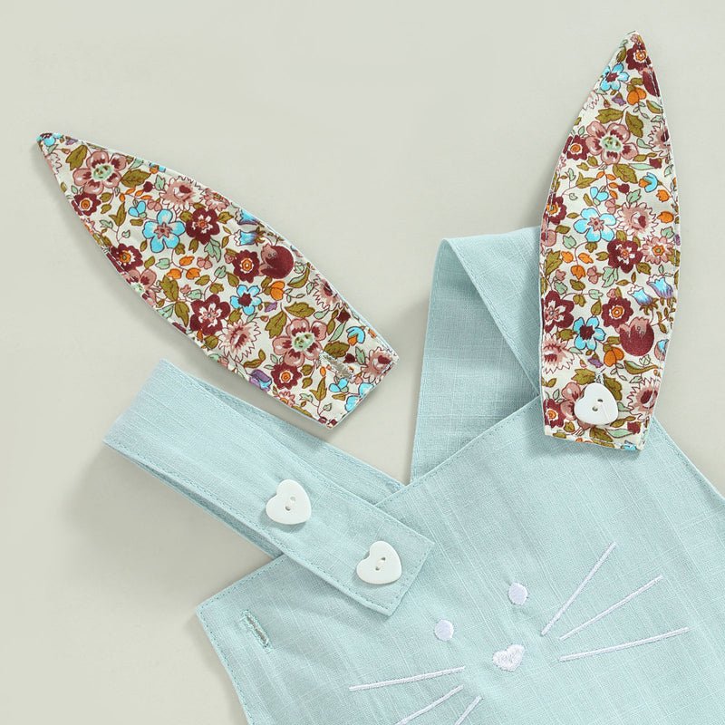 FOCUSNORM 3 Colors Lovely Toddler Girls Easter Dress 0 - 4Y Rabbit Floral Printed Ear Sleeveless Knee Length A - Line Dress - PratSN
