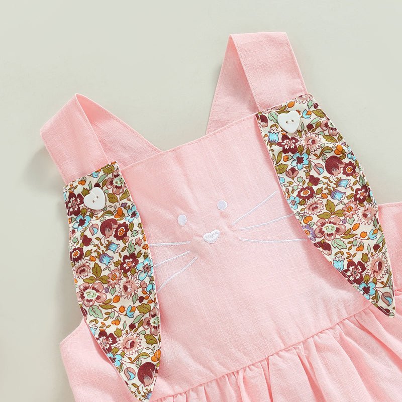 FOCUSNORM 3 Colors Lovely Toddler Girls Easter Dress 0 - 4Y Rabbit Floral Printed Ear Sleeveless Knee Length A - Line Dress - PratSN
