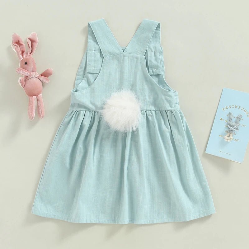 FOCUSNORM 3 Colors Lovely Toddler Girls Easter Dress 0 - 4Y Rabbit Floral Printed Ear Sleeveless Knee Length A - Line Dress - PratSN