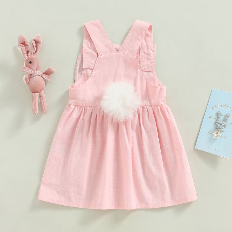 FOCUSNORM 3 Colors Lovely Toddler Girls Easter Dress 0 - 4Y Rabbit Floral Printed Ear Sleeveless Knee Length A - Line Dress - PratSN