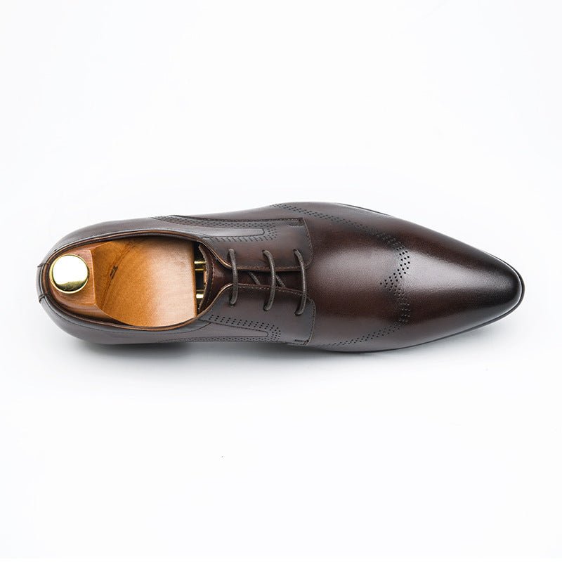 Formal Shoes Summer Pointed Brown Brooch Carved Male Wedding Shoes Lace - up Derby Shoes - PratSN