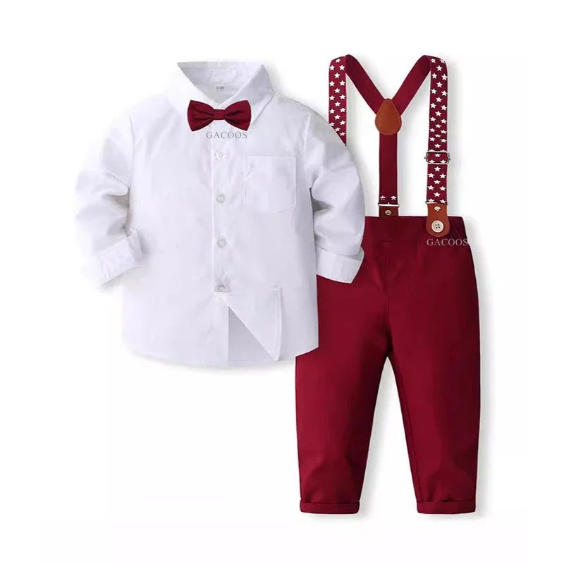 Formal Wedding Clothing Sets for Baby Boy Outfit Infant 3 6 12 18 24M Bodysuit Suspender Suit Toddler Kid Birthday Party Costume - PratSN