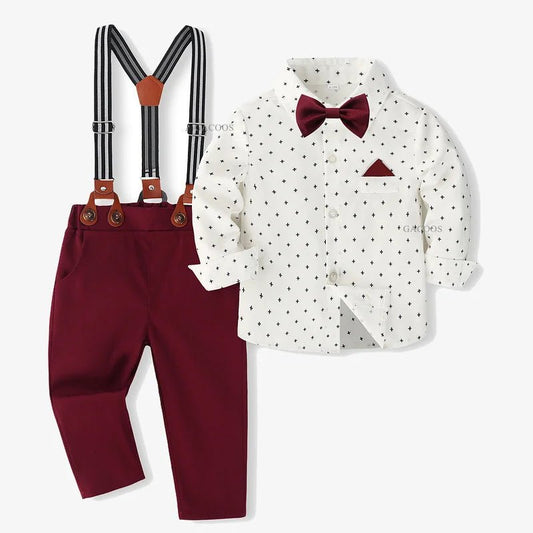 Formal Wedding Clothing Sets for Baby Boy Outfit Infant 3 6 12 18 24M Bodysuit Suspender Suit Toddler Kid Birthday Party Costume - PratSN