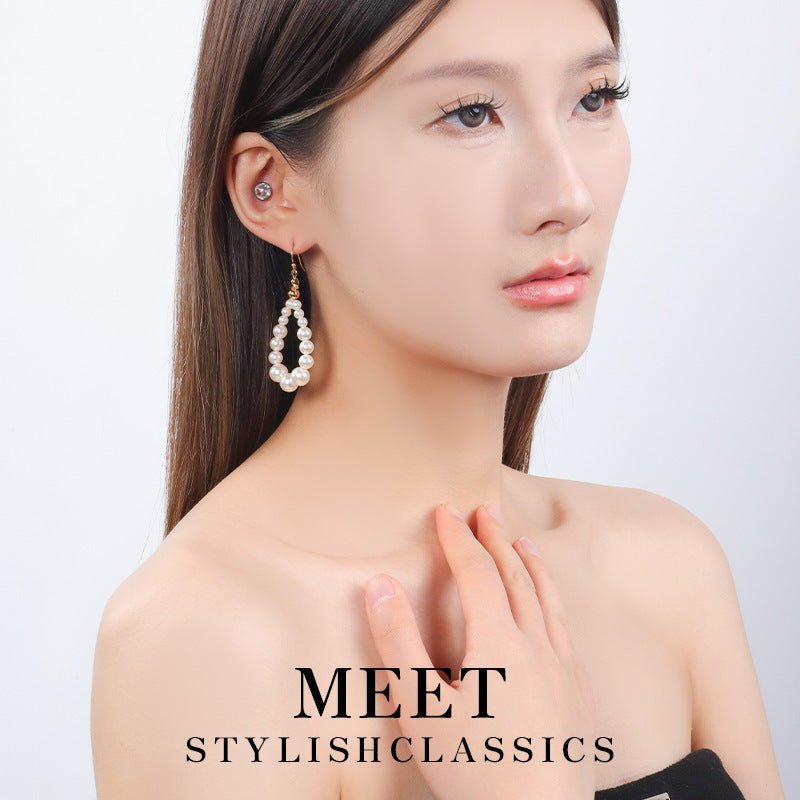 French Classic Style Long Pearl Stud Earrings - PratSN