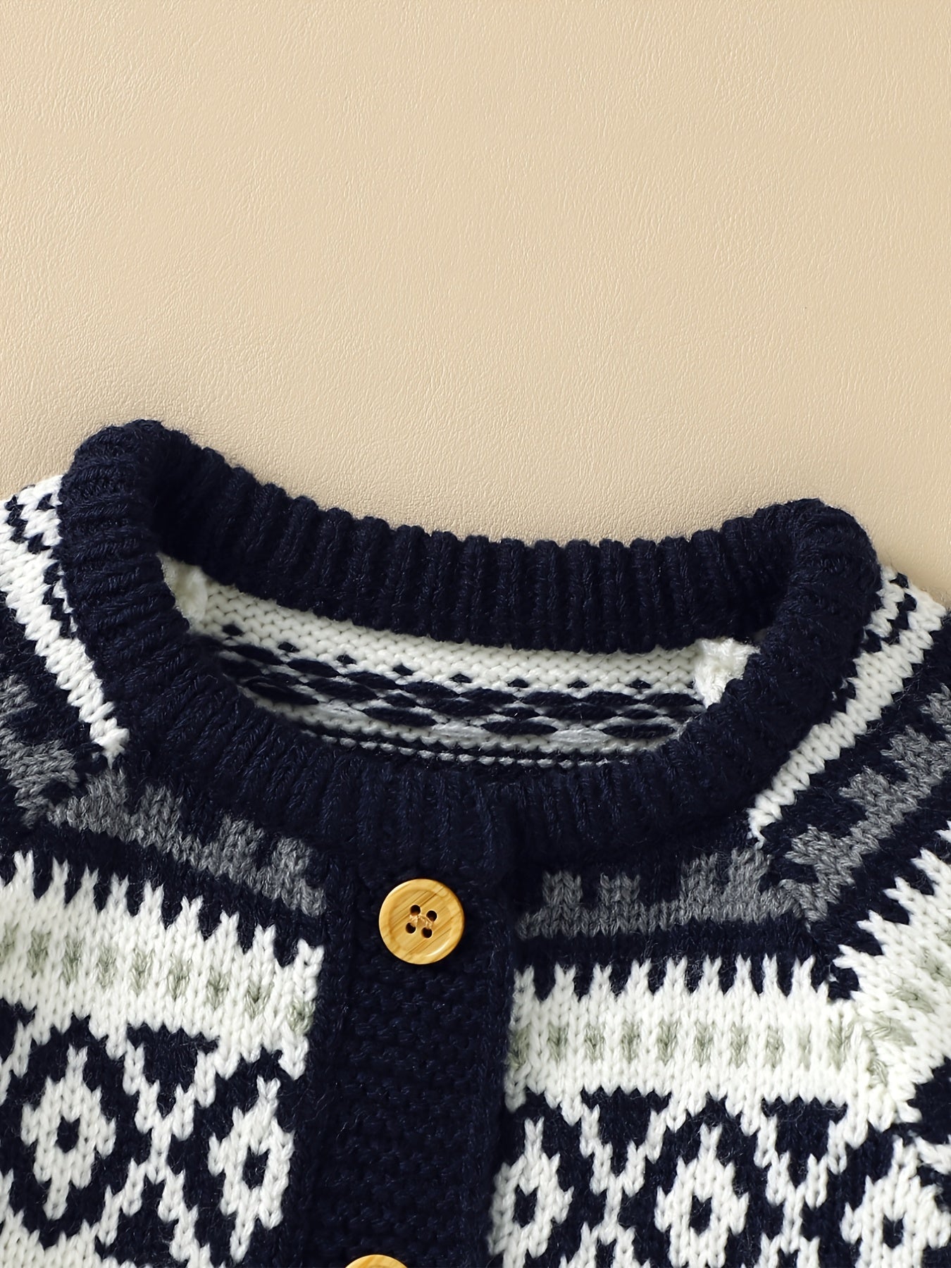 Geometric Pattern Newborn Infant Sweater Romper Long Sleeve Button Jumpsuit & Hat For Toddler Baby Boys And Girls, Suitable For Indoor And Outdoor Wear - PratSN