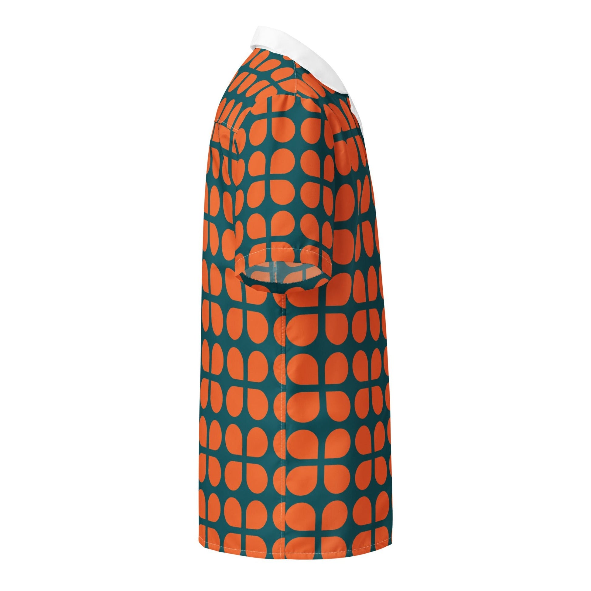 Geometric Pattern Unisex Button Shirt in Orange and Sherpa Blue - PratSN