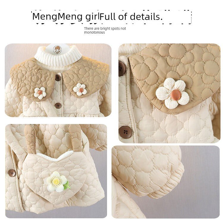 Girl 2 Children Fleece - lined Small Cotton - Padded Clothes Birthday Party 1 Baby Girl Coat 3 Children 2 Cotton - Padded Children Clothes Fashionable Winter Clothes Baby Quilt Coat Go out - PratSN