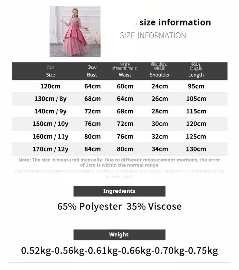 Girl Birthday Dress Autumn, Spring, Winter Princess Skirt Wedding Host Evening Dress Catwalk Dress - PratSN
