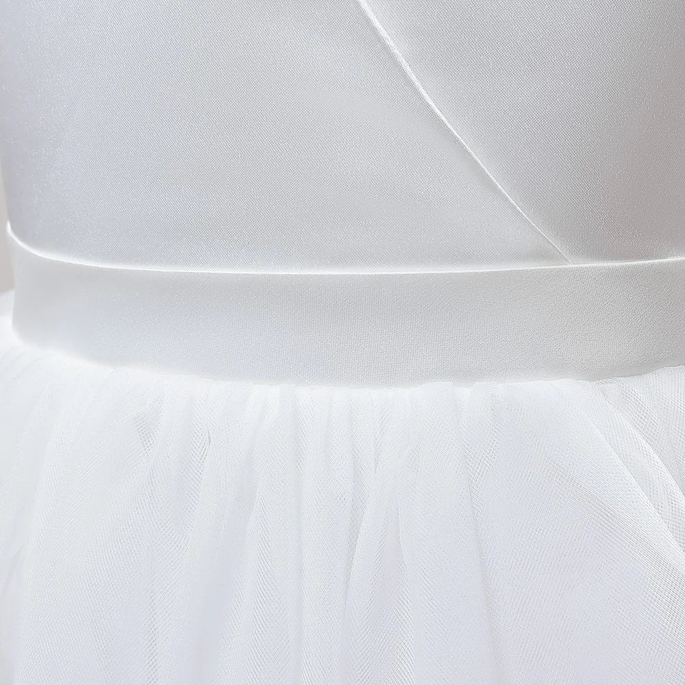 Girl Long White Bridesmaid Dresses For Wedding Prom Gown Big Bow Girls Party Dress Kids First Communiom Formal Evening Vestidos - PratSN