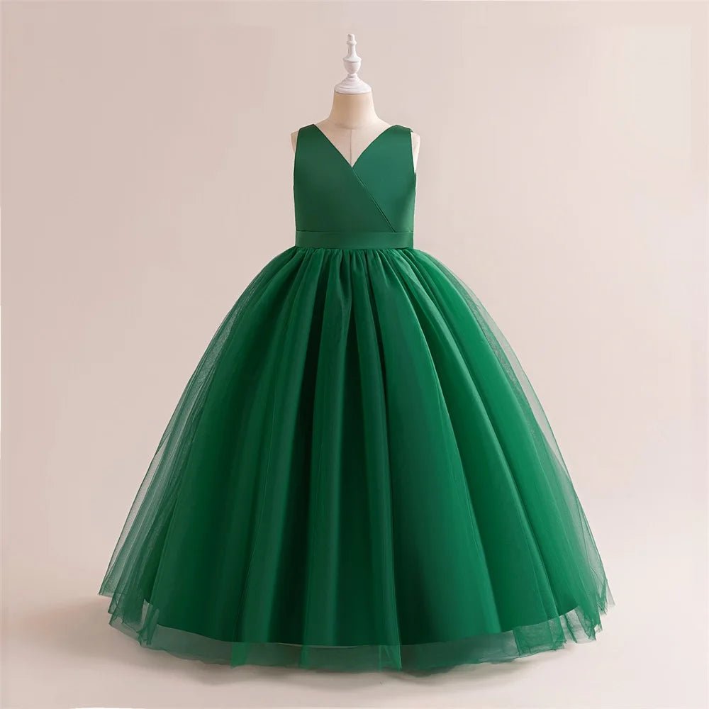 Girl Long White Bridesmaid Dresses For Wedding Prom Gown Big Bow Girls Party Dress Kids First Communiom Formal Evening Vestidos - PratSN
