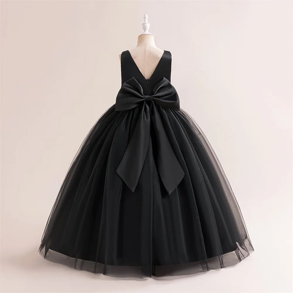 Girl Long White Bridesmaid Dresses For Wedding Prom Gown Big Bow Girls Party Dress Kids First Communiom Formal Evening Vestidos - PratSN