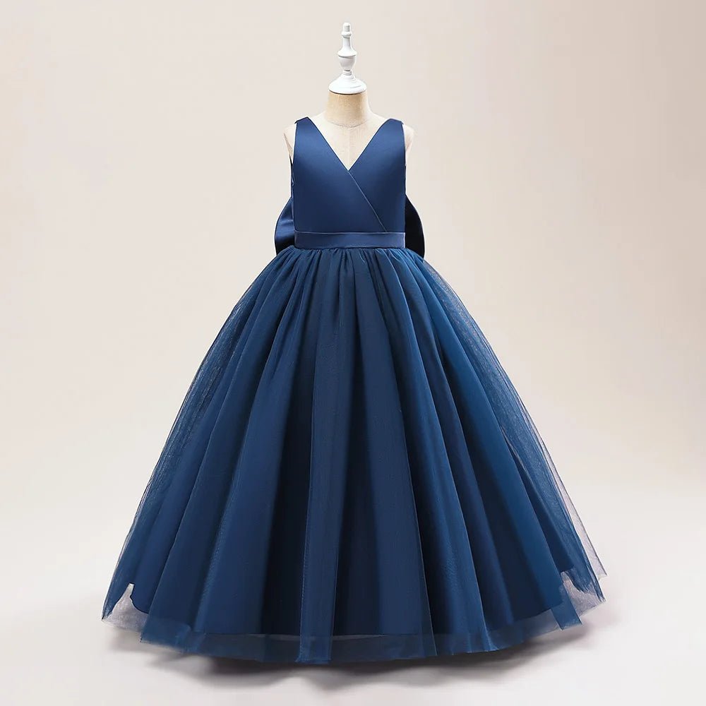 Girl Long White Bridesmaid Dresses For Wedding Prom Gown Big Bow Girls Party Dress Kids First Communiom Formal Evening Vestidos - PratSN