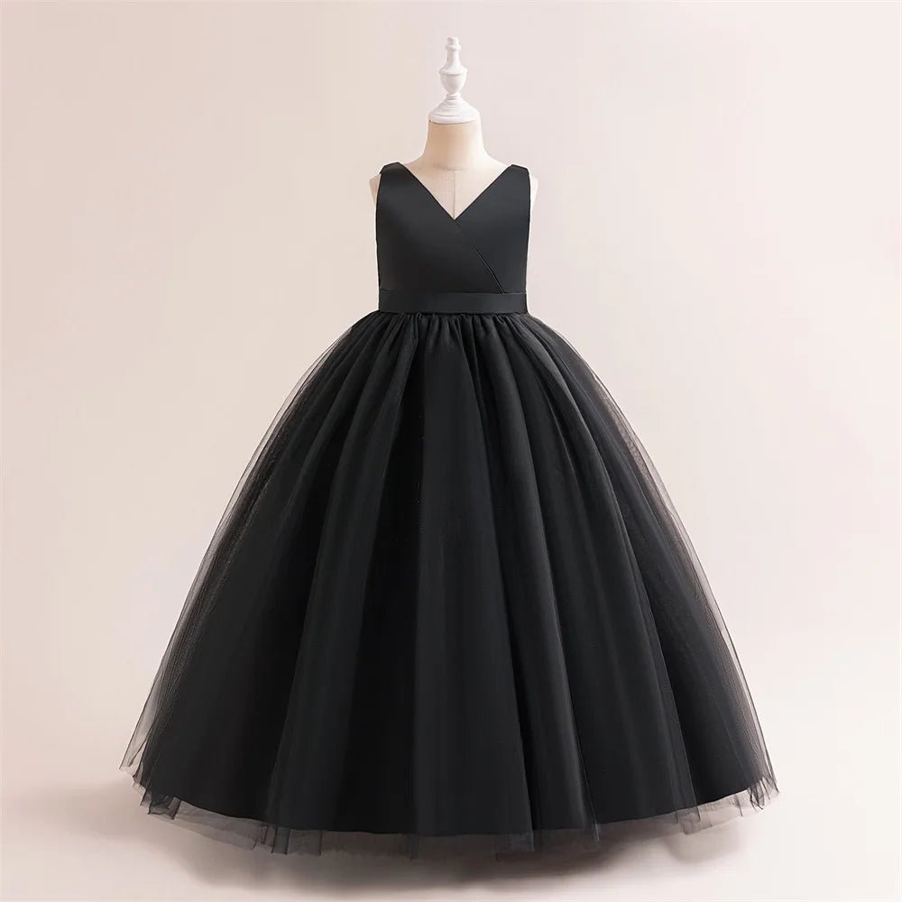 Girl Long White Bridesmaid Dresses For Wedding Prom Gown Big Bow Girls Party Dress Kids First Communiom Formal Evening Vestidos - PratSN